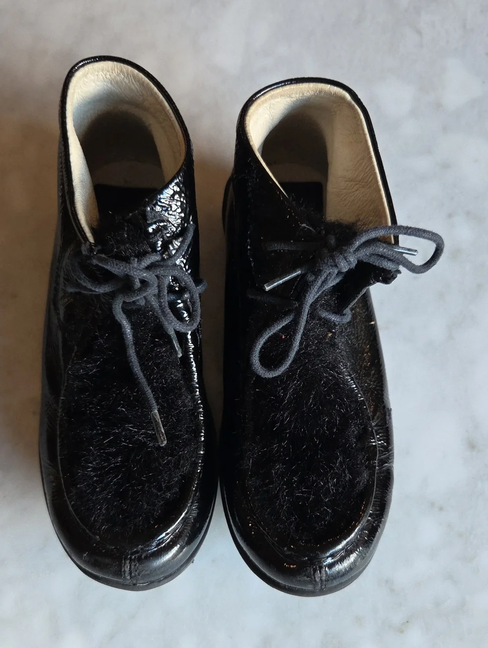 Villa Scarpa Lace-Up Patent Mini Boot with Faux Fur Trim